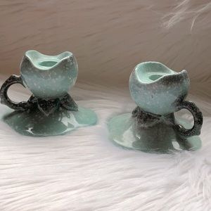 HULL POTTERY CANDLE HOLDERS CANDLESTICKS VINTAGE - GREEN